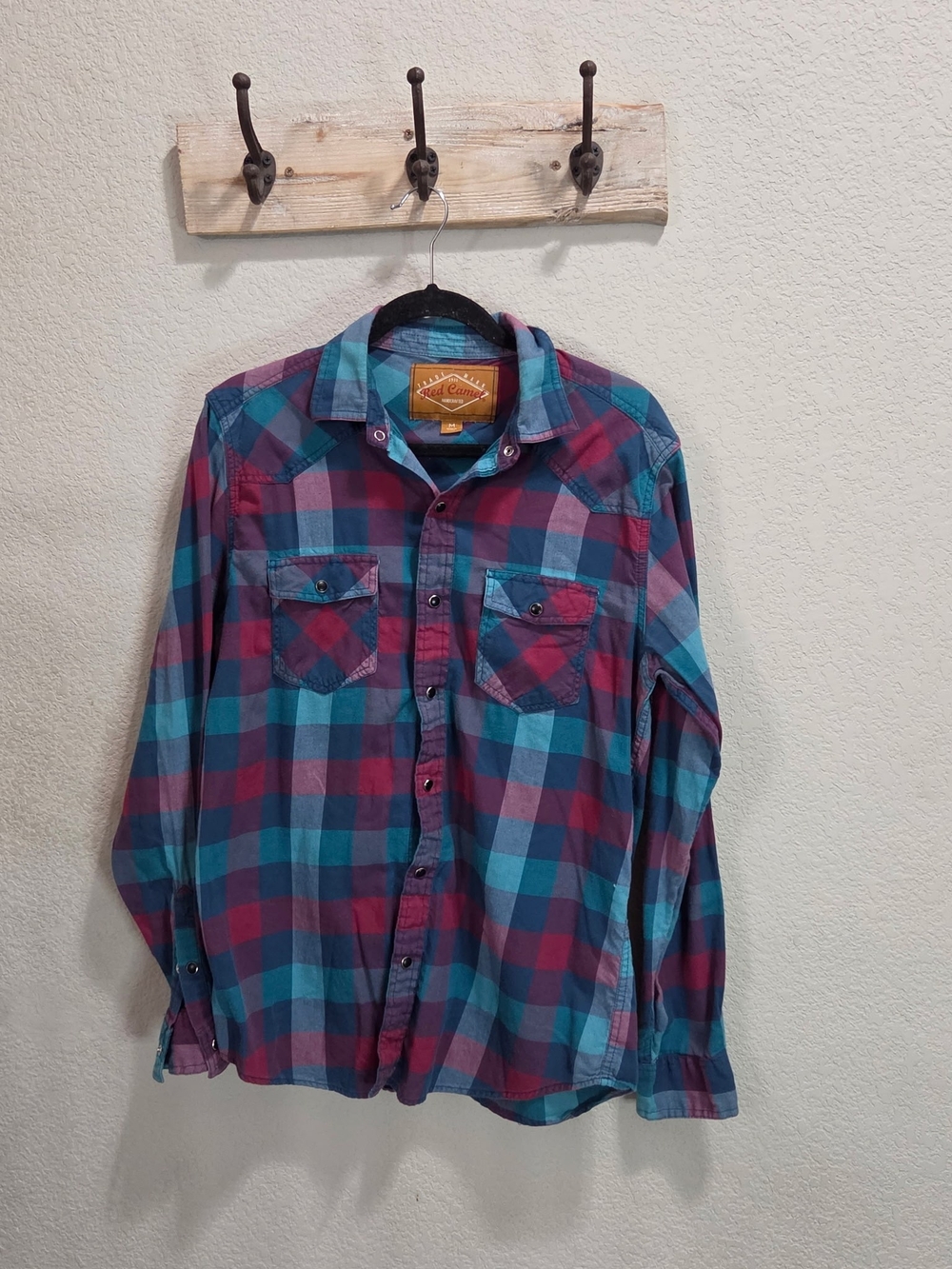 Red Camel Men's Teal & Burgundy Plaid Button-Down Shirt